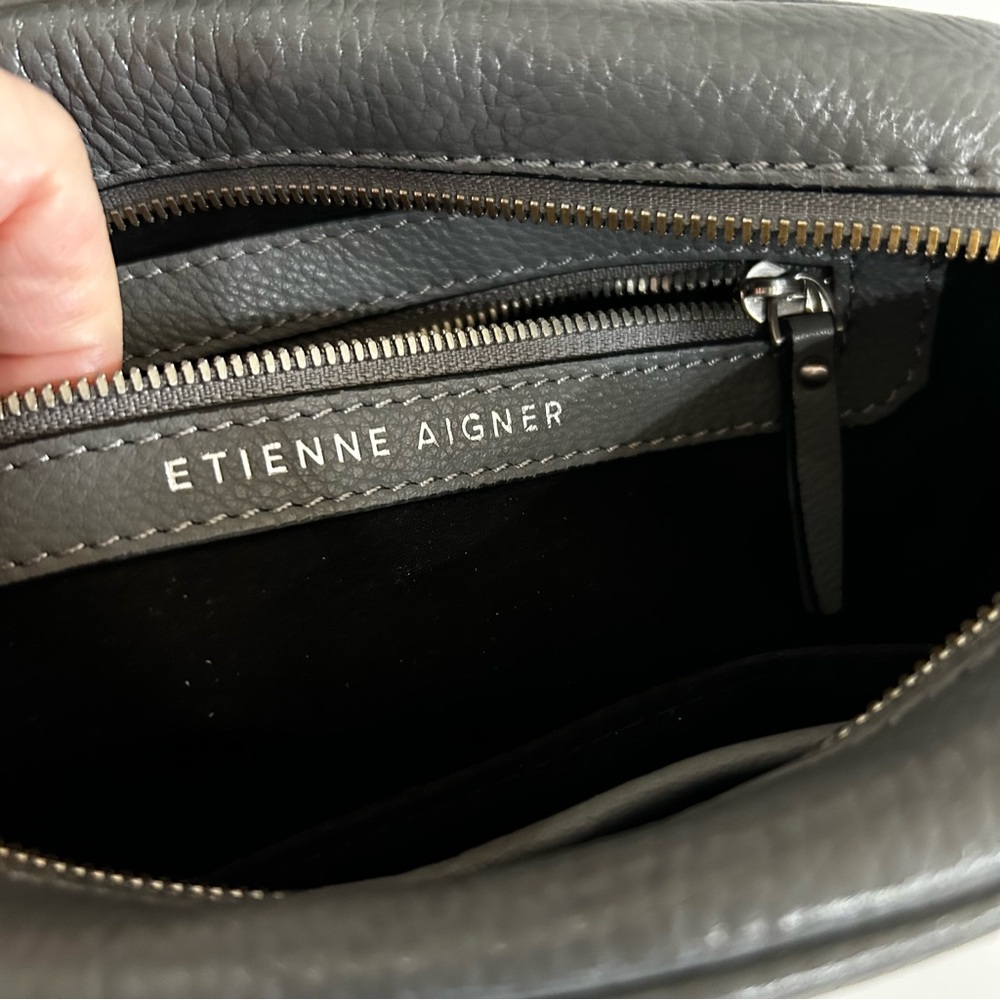Etienne Aigner Gray Pebble Leather Crossbody Bag - Picture 9 of 11